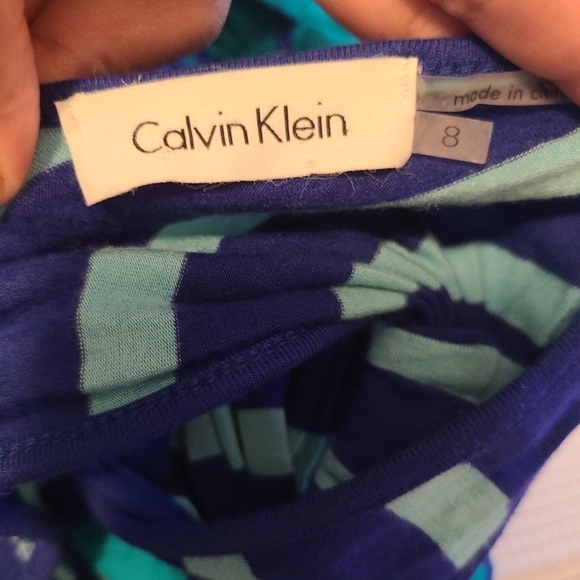 CALVIN KLEIN Cayman Green with Navy Stripe Sleeveless Maxi Dress size 8 - Picture 3 of 4